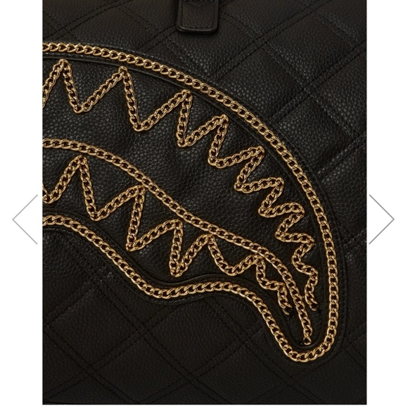 SPRAYGROUND. NOIR QUILT GOLD CHAIN SHARK DUFFLE - Picture 10 of 13